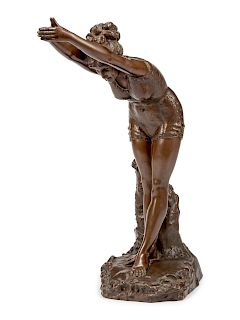 A Patinated Bronze Figure of a Female Diver