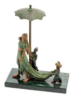 An Austrian Cold-Painted Bronze Figure of a Woman with Umbrella