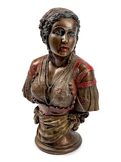 An Austrian Cold-Painted Bronze Bust of Rebecca