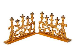 A Pair of Italian Rococo Style Giltwood Candelabra
