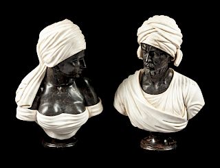 A Pair of Italian Black and Carrara Marble Busts