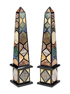 A Pair of Specimen Marble Obelisks
