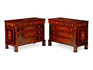 A Pair of Italian Neoclassical Marquetry Commodes