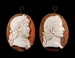 A Set of Four Roman Style Marble Oval Portrait Medallions