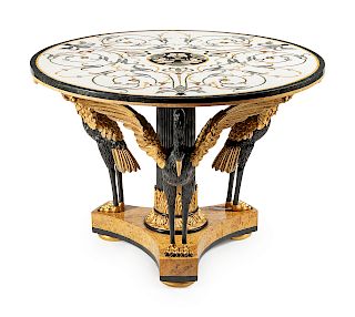 An Italian Neoclassical Style Parcel-Gilt and Inlaid Marble Center Table