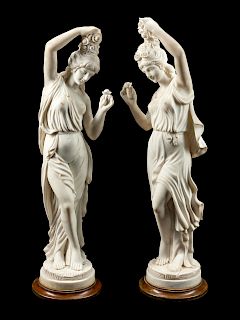 A Pair of Italian Marble Figures of Maidens
