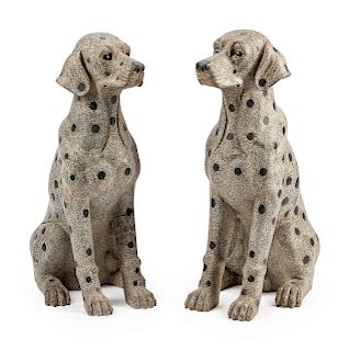 A Pair of Marble-Inlaid Carved Granite Figures of Dalmations
