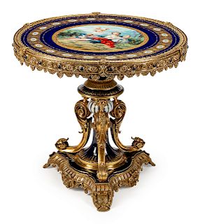A Louis XVI Style Gilt-Bronze-Mounted Sevres Style Porcelain Gueridon