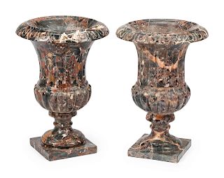 A Pair of Italian Neoclassical Style Variegated Marble Urns