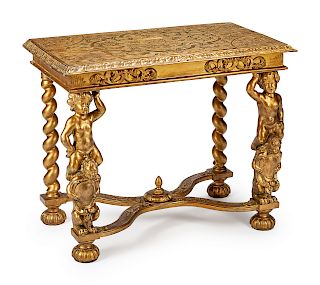 A Continental Carved Giltwood Console Incorporating Antique Elements