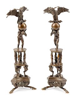 A Pair of Pompeian Style Patinated Bronze Table Decorations