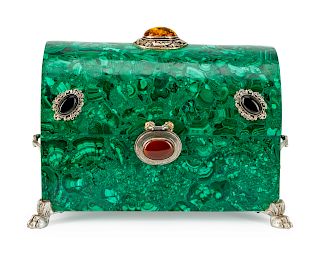 A Russian Jeweled Malachite Box
