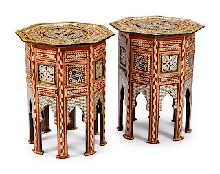 A Pair of Moorish Style Inlaid Octagonal Tabourets