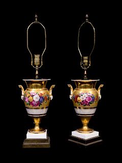 A Pair of Paris Porcelain Vases Mounted as Lamps