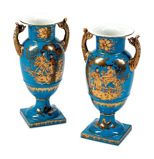 A Pair of Paris Porcelain Chinoiserie-Decorated Two-Handled Vases