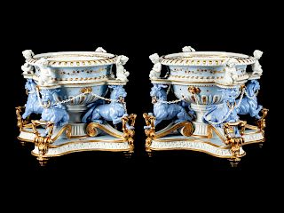 A Pair of German Neoclassical Style Porcelain Jardinieres