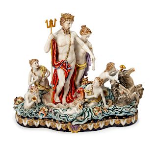 A Large Continental Porcelain Figure of Neptune