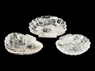 Three Carved Rock Crystal Fan-Shaped Bowls