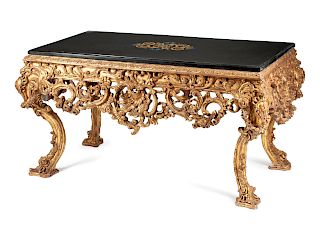 A George II Style Giltwood and Specimen Marble Console