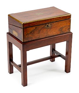 An English Brass-Mounted Rosewood Lap Desk on Later Stand