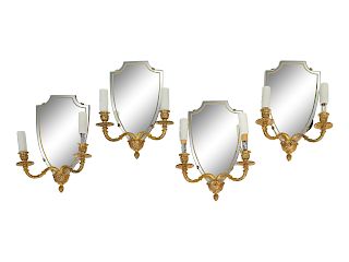 A Set of Four Gilt-Metal Mirrored Sconces