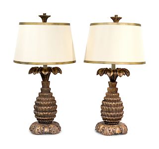 A Pair of Giltwood Pineapple Lamps