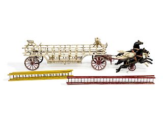 A Painted Cast-Iron Horse-Drawn Fire Truck