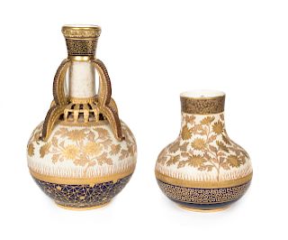 Two American Aesthetic Gilt-Decorated Earthenware Vases