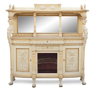 A Fine American Aesthetic Parcel-Gilt and Ivory-Painted Cabinet