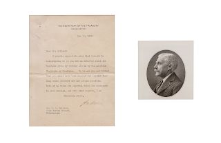 MELLON, Andrew William (1855-1937), Secretary of the Treasury. Typed letter signed ("A. W. Mellon"), as Secretary of the Treasury, to Dr. W. J. Hollan