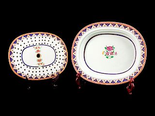 A Chinese Export Famille Rose Porcelain Platter and Strainer