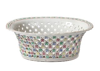 A Chinese Export Reticulated Porcelain Chestnut Basket