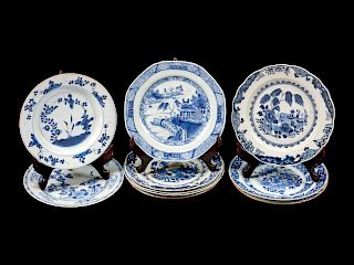 Ten Chinese Export Blue and White Porcelain Plates