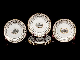 A Set of Six Chinese Export Grisaille-Decorated Porcelain Small Plates