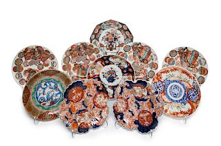 Nine Japanese Imari Porcelain Plates and a Dish