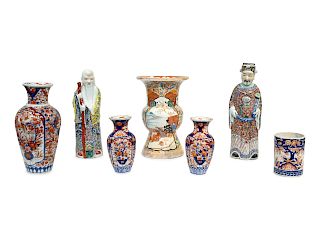 Five Imari Porcelain Vases and a Pair of Chinese Porcelain Figures