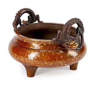 A Chinese Bronze and Mixed Metal Tripod Censer