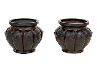 A Pair of Chinese Bronze Jardinieres