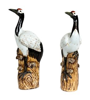 A Pair of Chinese Porcelain Figures of Cranes