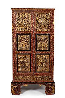 A Chinese Parcel-Gilt and Red-Painted Cabinet