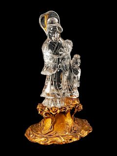 A Chinese Rock Crystal Guanyin Mounted as a Lamp