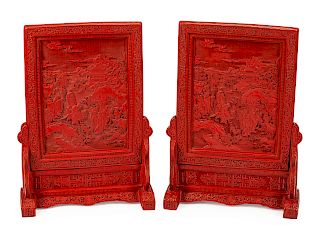 A Pair of Chinese Cinnabar Table Screens