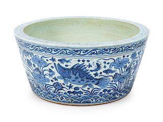 A Chinese Blue and White Porcelain Fishbowl