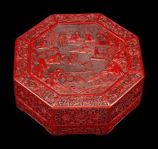 A Chinese Cinnabar Octagonal Box