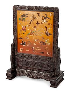 A Chinese Carved and Inlaid Table Screen