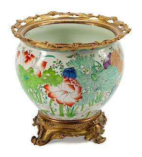 A Bronze-Mounted Chinese Porcelain Jardiniere