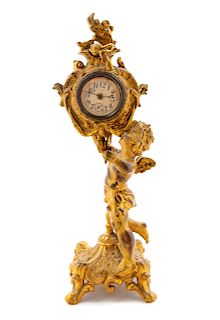 A Louis XV Style Gilt Metal Mantel Clock