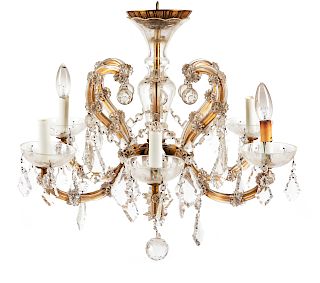 A French Bronze and Amethyst Glass Six-Light Chandelier