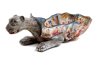 A Viennese Enameled Handled Cup in the Form of a Mythical Beast