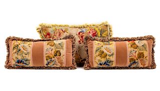A Group of Three Needlepoint Upholstered Pillows